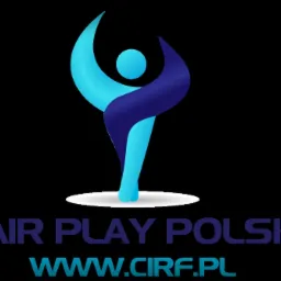 Logo Fair Play Polska z abstrakcyjną postacią w kolorach niebieskich i granatowych oraz adresem strony www.cirf.pl.