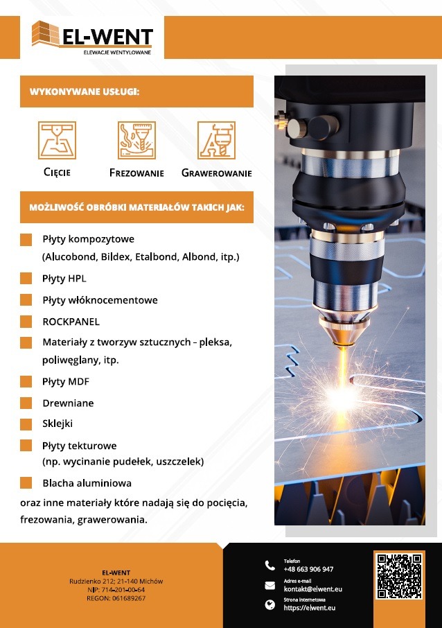 Głowica lasera CNC w trakcie cięcia metalu, iskry rozchodzą się promieniście, widoczne wycięte fragmenty arkusza blachy.