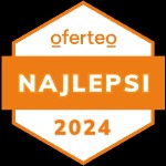 Pomarańczowa odznaka Oferteo 'Najlepsi 2024' na białym tle.