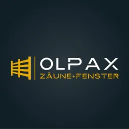 Logo firmy Olpax z symbolem stylizowanego ogrodzenia i napisem Zäune+Fenster