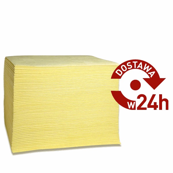 Stos żółtych, teksturowanych ścierek do czyszczenia, z czerwonym logo 'Dostawa w 24h' po prawej stronie.