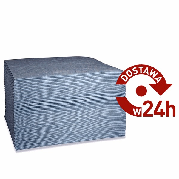 Stos niebieskich, jednorazowych ścierek do czyszczenia, z naklejką informującą o dostawie w 24 godziny.