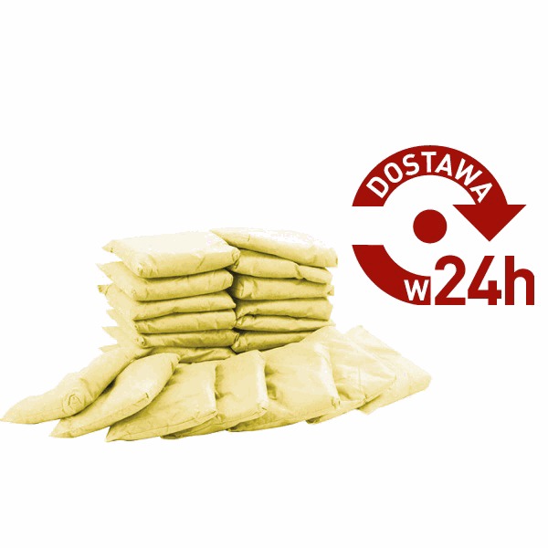 Stos zapakowanych paczek z oznaczeniem 'Dostawa w 24h' na białym tle.