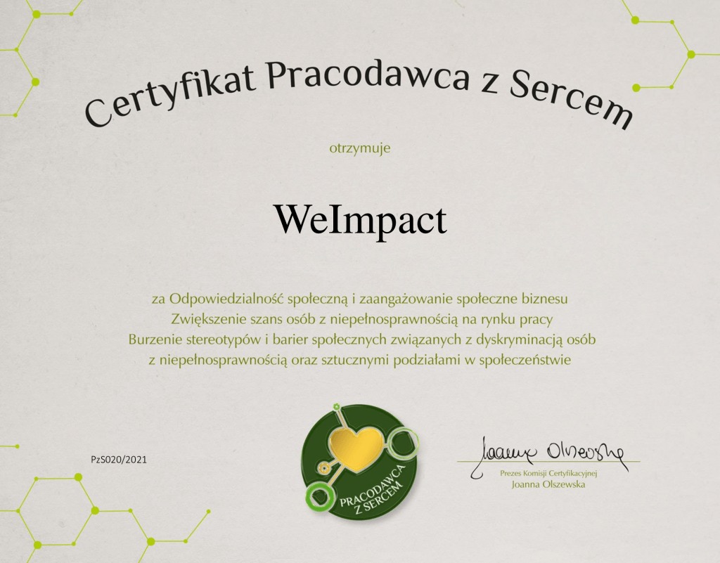 Certyfikat Pracodawca z Sercem