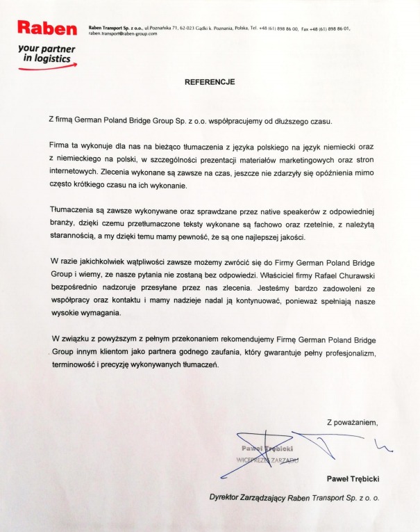 Referencje od firmy RABEN