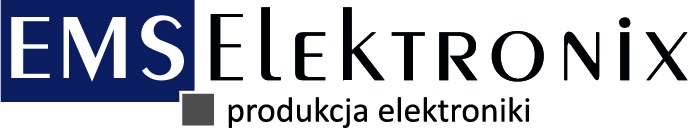 Logo firmy EMS Elektronix z napisem produkcja elektroniki, umieszczone na białym tle.