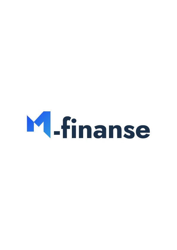 Logo firmy M-finanse: niebieski znak graficzny w kształcie litery M połączony z ciemnoniebieskim napisem '-finanse' na białym tle.