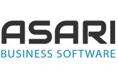 Logo firmy ASARI Business Software z napisem w kolorze czarnym i niebieskim na białym tle.