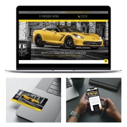 Logo, identyfikacja wizualna, projekt strony internetowej, konfiguracja i prowadzenie wizytówki Google oraz sesje zdjęciowe i filmy video dla wypożyczalni samochodów z Poznania