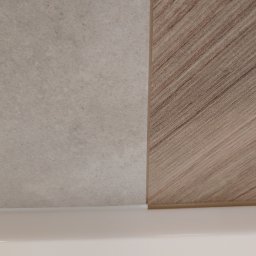 Geo Glazura profesjonalne glazurnictwo - Połączenie płytek: beżowa, matowa i drewnopodobna, ułożone obok siebie na białej powierzchni. Widoczne detale faktury i łączenia.