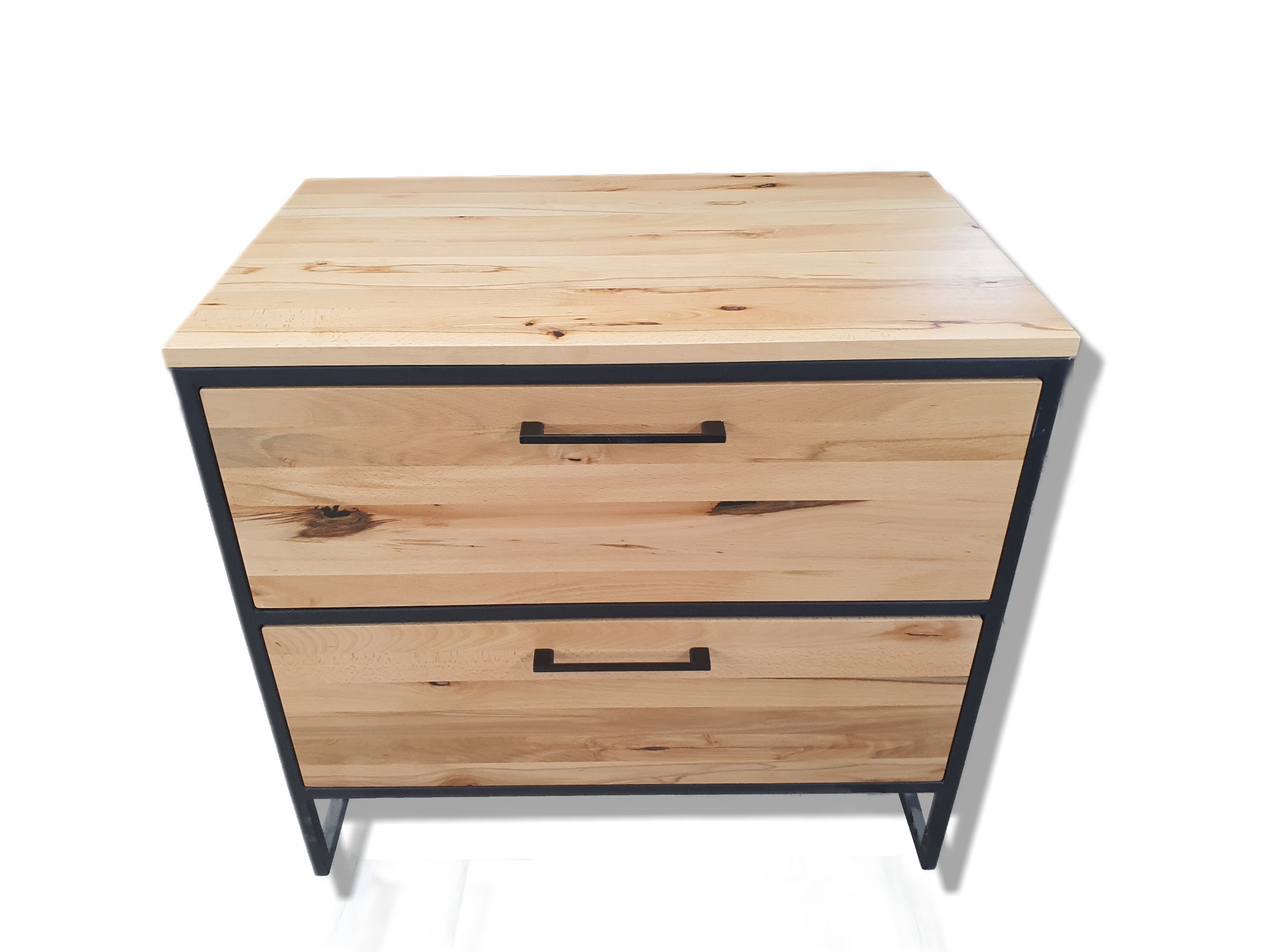 Szafka łazienkowa ze stali i buka.