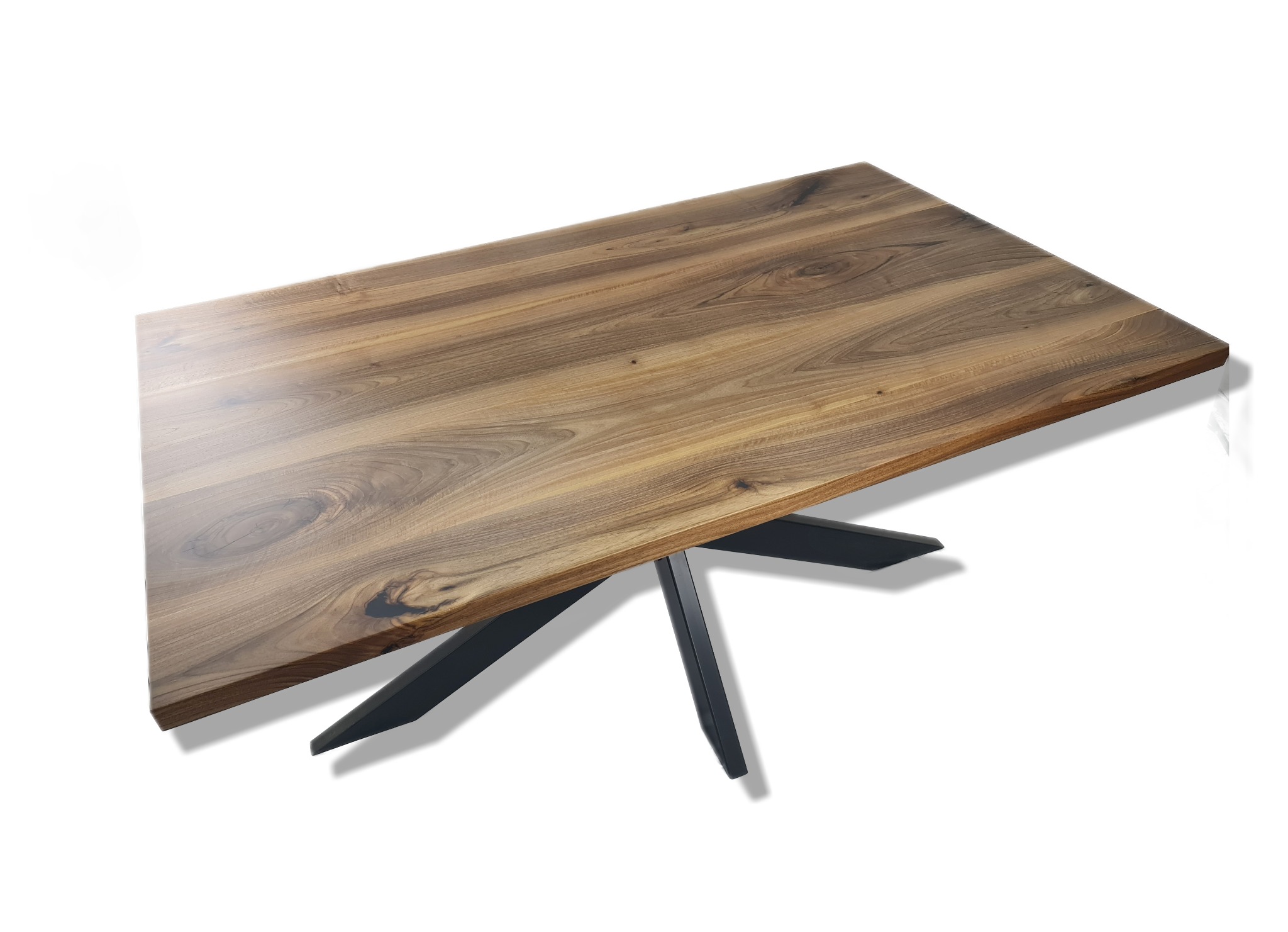 Stół z orzecha, na podstawie metalowej typu pająk