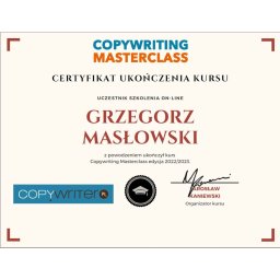 Certyfikat ukończenia kursu Copywriting Masterclass