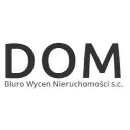 Logo firmy z napisem 'DOM Biuro Wycen Nieruchomości s.c.', czcionka bezszeryfowa, ciemnoszary kolor na białym tle.