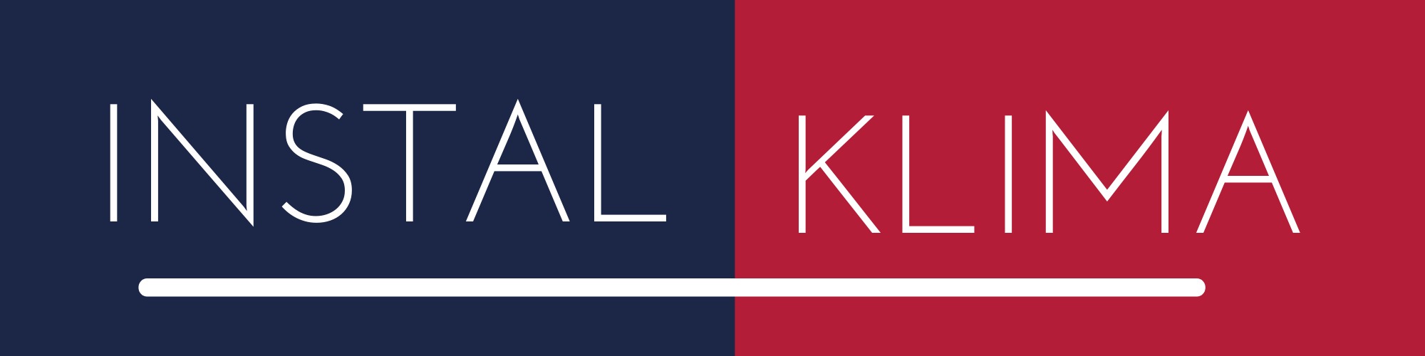 Logo firmy Instal Klima na dwukolorowym tle, granatowym i czerwonym, z białym napisem i linią.