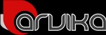 Logo firmy z czerwonym elementem graficznym po lewej stronie i szarym napisem 'ARUIKA' po prawej, na czarnym tle.