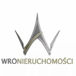Logo firmy Wronieruchomości z abstrakcyjnym symbolem korony w odcieniach szarości i złota.