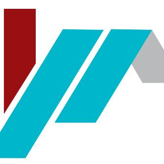 Abstrakcyjne logo przedstawiające stylizowany dach w kolorach czerwonym, turkusowym i szarym, symbolizujące instalacje i budownictwo.