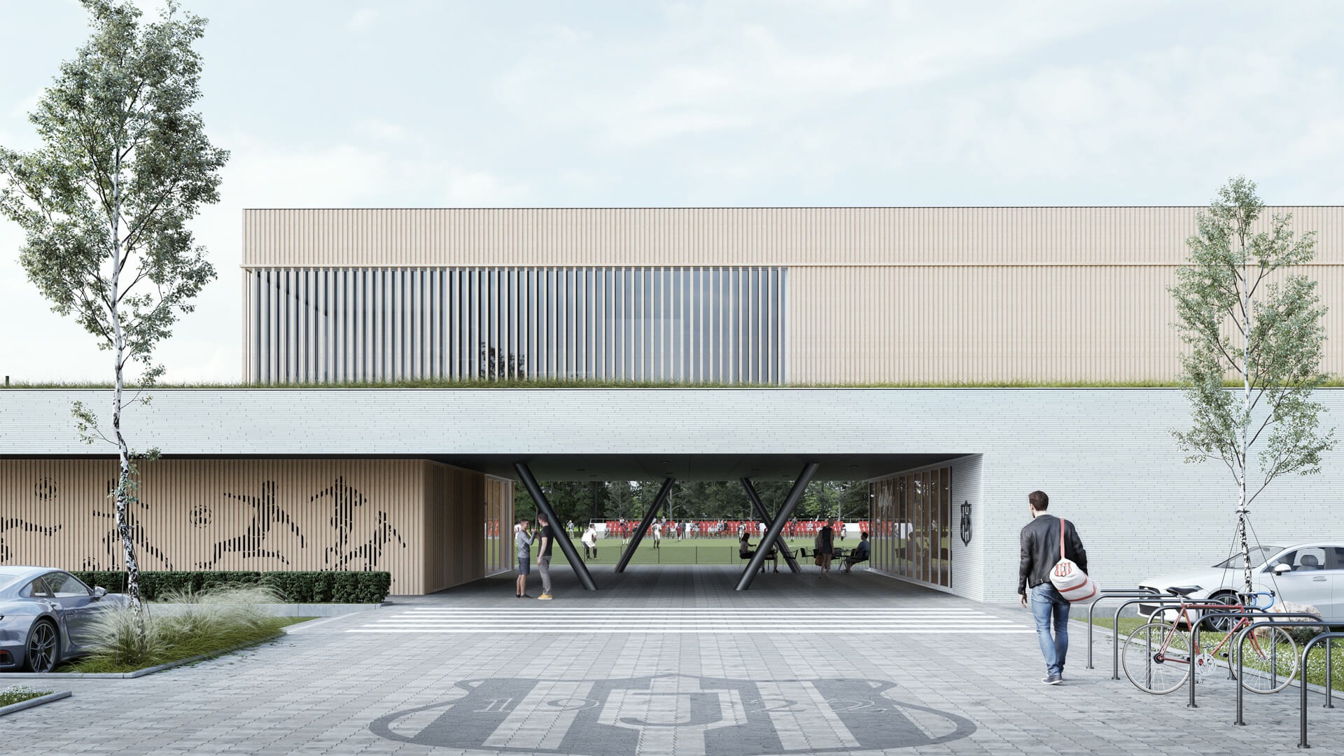 Budynek szatni sportowych i świetlicy miejskiej.