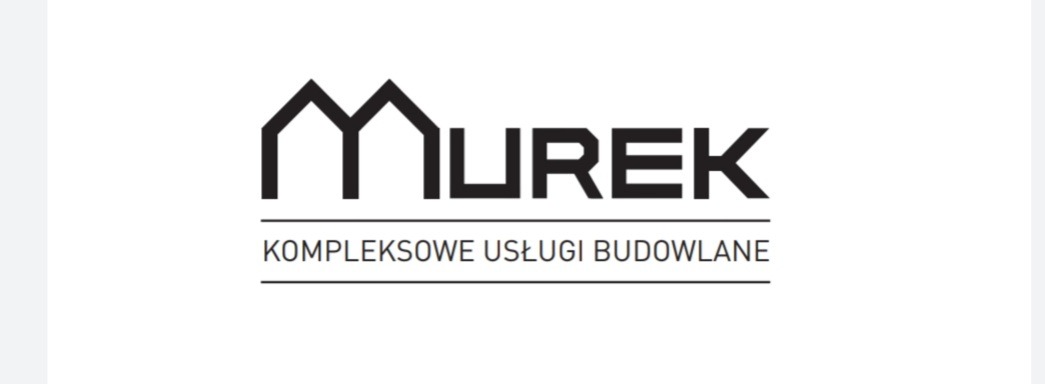Logo firmy MUREK oferującej kompleksowe usługi budowlane, z charakterystycznym znakiem graficznym przypominającym zarys domu.