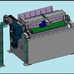 Model 3D obrotnicy z napędem elektrycznym i systemem rur, w szaro-zielonej kolorystyce, prezentowany w perspektywie izometrycznej na jasnym tle.