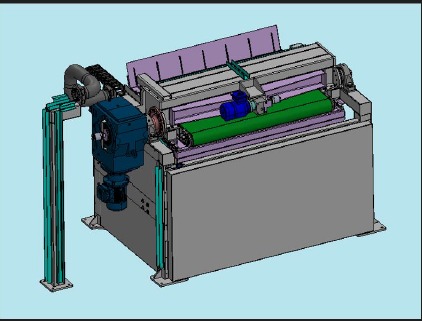 Model 3D obrotnicy z napędem elektrycznym i systemem rur, w szaro-zielonej kolorystyce, prezentowany w perspektywie izometrycznej na jasnym tle.