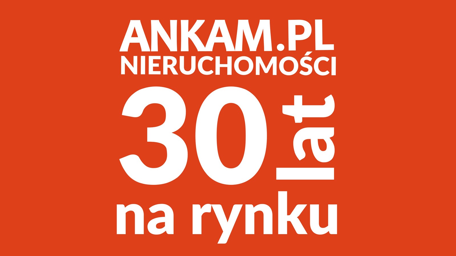 Logo firmy ANKAM.PL Nieruchomości z okazji 30 lat na rynku, biały tekst na pomarańczowym tle.