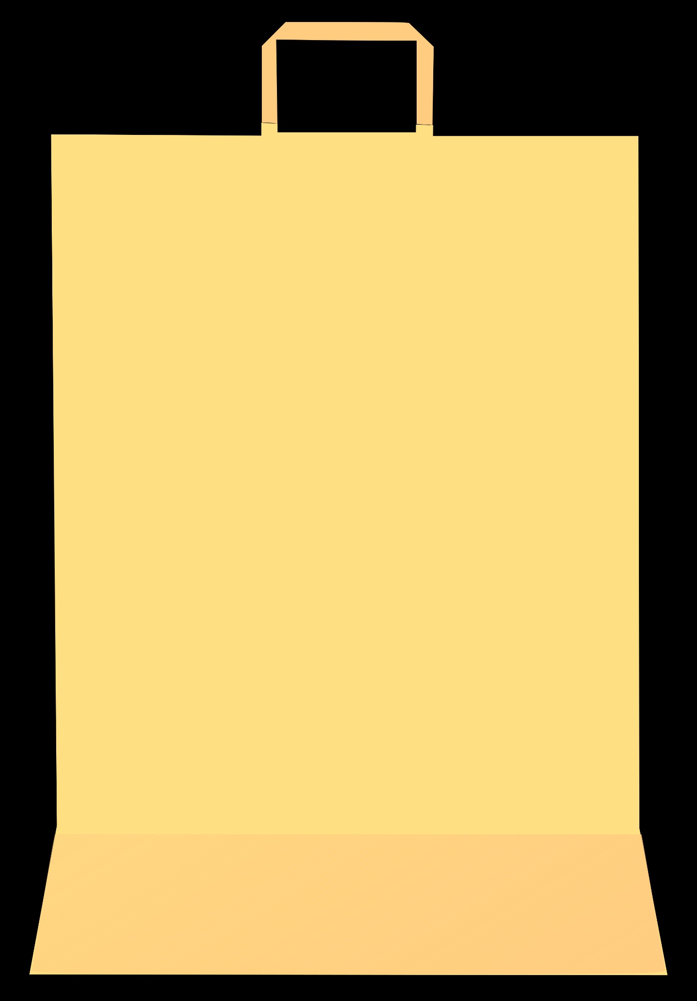Prosta, pusta, papierowa torba w kolorze beżowym z uchwytami, na czarnym tle.