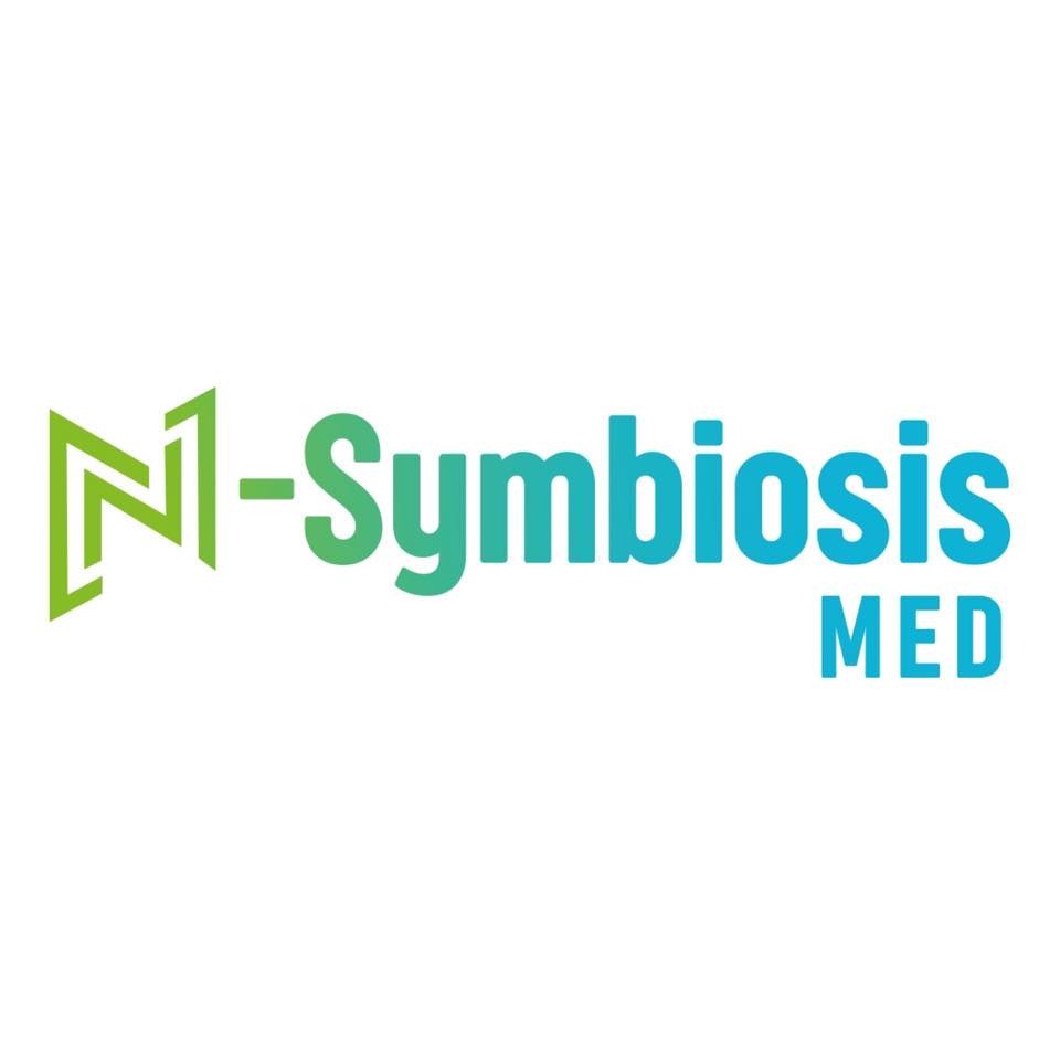 Logo firmy N-Symbiosis MED z zielonym symbolem N i nazwą firmy w odcieniach zieleni i błękitu.