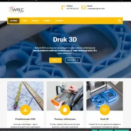 Strona internetowa firmy z branży projektowania CAD i druku 3D, z dynamicznym sliderem i kolorystyką, prezentująca usługi projektowania CAD, pomiarów elektrycznych i druku 3D.