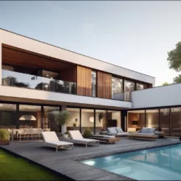 Projekt architektoniczny dwukondygnacyjnego domu jednorodzinnego pod miastem o powierzchni ok. 230m2.