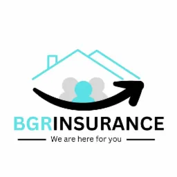 Logo firmy BGR Insurance: schematyczny dom z rodziną, strzałka i hasło 'We are here for you'.