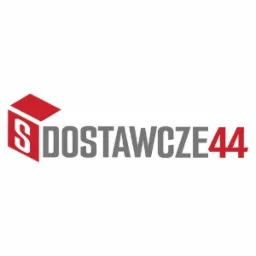 Logo firmy Dostawcze44 z czerwonym sześcianem i literą S po lewej stronie nazwy.