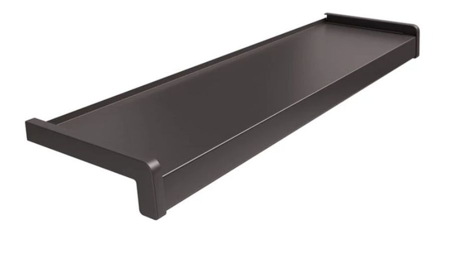 Ciemny, gładki element wykończeniowy, prawdopodobnie zewnętrzny, z zaokrąglonymi krawędziami, umieszczony na białym tle.