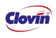 Logo firmy Clovín z Czyżewa, producenta środków do utrzymania czystości, na białym tle. Widoczny stylizowany płomień nad nazwą.