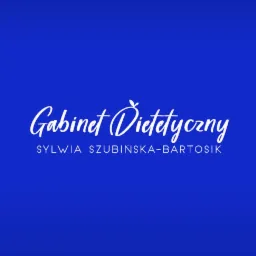 Logo Gabinetu Dietetycznego Sylwii Szubińskiej-Bartosik na jednolitym, kobaltowym tle.