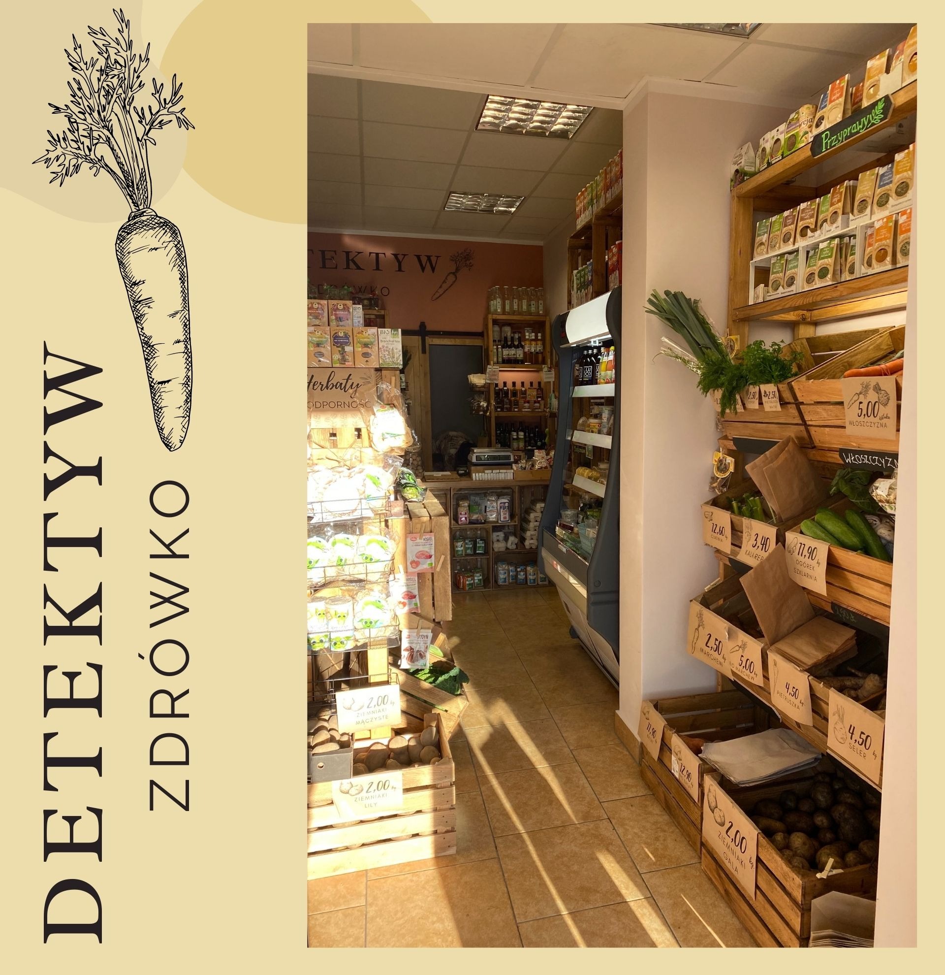Sklep ze zdrową żywnością Detektyw Zdrówko - wejście do sklepu