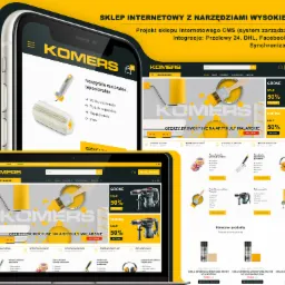 Prezentacja responsywnego sklepu internetowego z narzędziami malarskimi na ekranie laptopa i smartfona, z widocznymi ofertami promocyjnymi i kategoriami produktów.