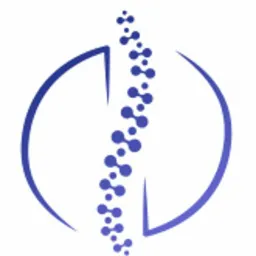 Stylizowany, niebieski symbol kręgosłupa w okręgu, prezentujący koncepcję medycyny manualnej lub terapii kręgosłupa.