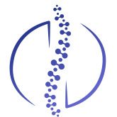 Stylizowany, niebieski symbol kręgosłupa w okręgu, prezentujący koncepcję medycyny manualnej lub terapii kręgosłupa.