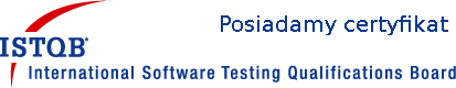 Logo ISTQB (International Software Testing Qualifications Board) z dopiskiem 'Posiadamy certyfikat' prezentowane przez firmę z Olsztyna specjalizującą się w testowaniu oprogramowania.