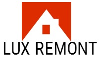 Logo firmy 'LUX REMONT' przedstawiające biały zarys domu na pomarańczowym kwadracie, umieszczone nad napisem 'LUX REMONT' czcionką bezszeryfową.