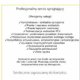 Folder reklamowy firmy sprzątającej ZDM Wyszyński, oferującej kompleksowe sprzątanie, pranie wykładzin i tapicerki, czyszczenie posadzek, dezynfekcję, usuwanie zapachów, oczyszczanie powietrza...