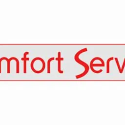 Logo firmy Comfort Service w czerwonej ramce na białym tle.