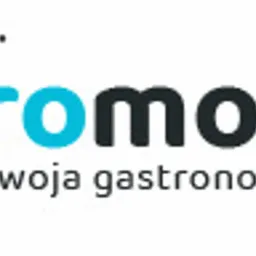 Logo firmy 'Gasiromocni' z hasłem 'Twoja gastronomia', nazwa w kolorze turkusowym i czarnym, nad literą 'i' w nazwie umieszczona grafika przedstawiająca osobę z hantlami.