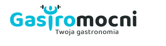 Logo firmy 'Gasiromocni' z hasłem 'Twoja gastronomia', nazwa w kolorze turkusowym i czarnym, nad literą 'i' w nazwie umieszczona grafika przedstawiająca osobę z hantlami.