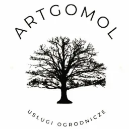 Logo firmy ARTGOMOL Usługi Ogrodnicze z sylwetką drzewa w centrum.