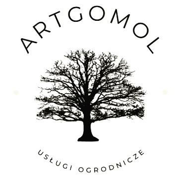 Logo firmy ARTGOMOL Usługi Ogrodnicze z sylwetką drzewa w centrum.