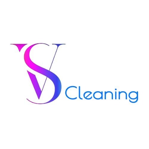 Logo firmy sprzątającej VS Cleaning z gradientem od różu do niebieskiego na literze S i niebieskim napisem Cleaning.