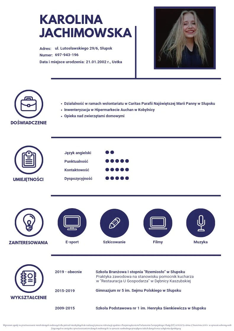 Wizytówki jako takiej nie posiadam, dlatego przesyłam moje CV